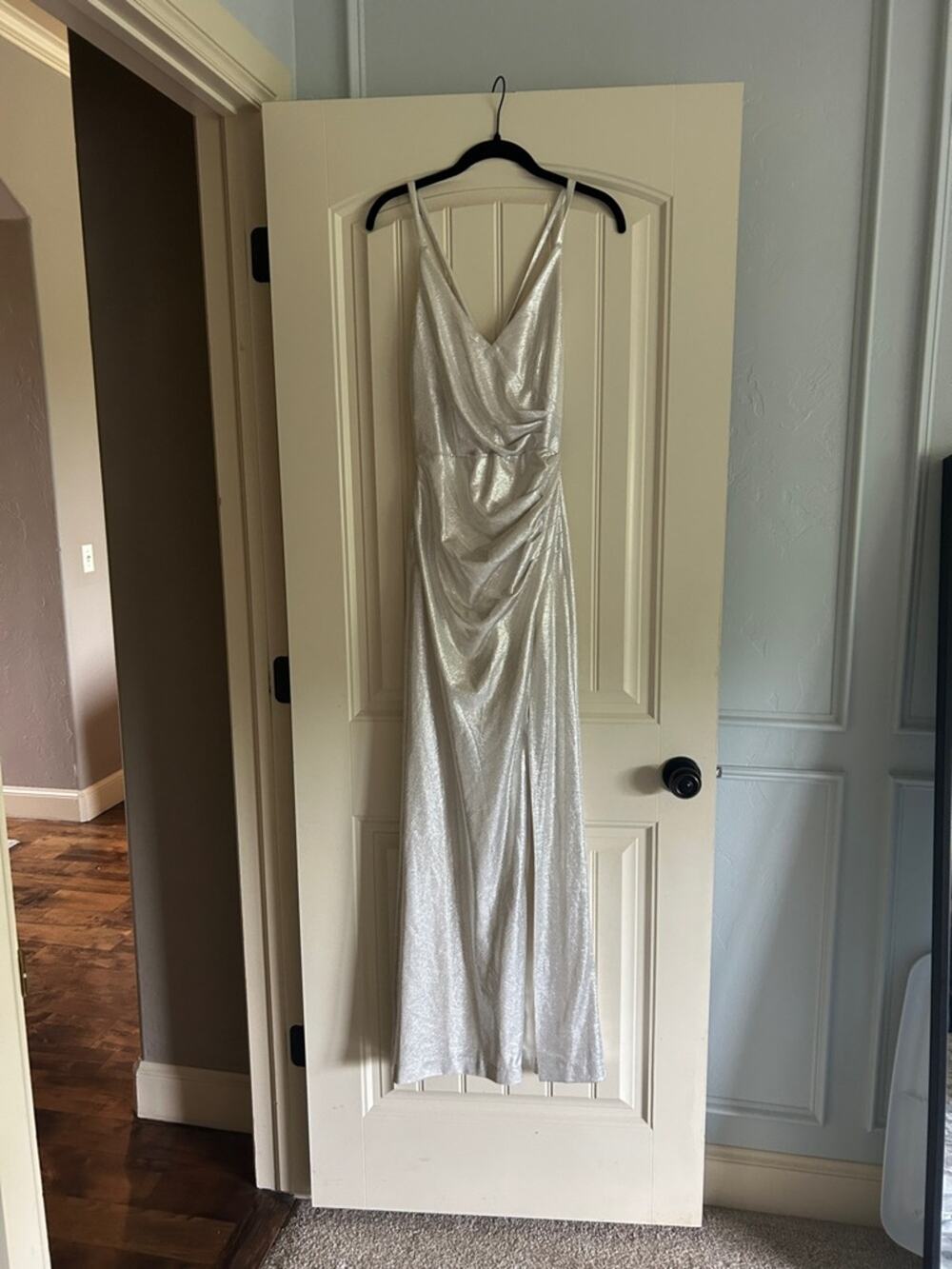 Eliza J Silver V Neck Evening Dress - Women's